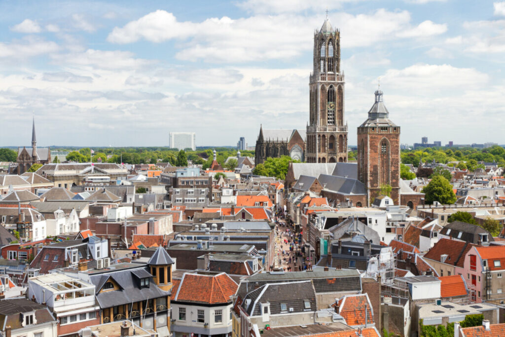 Panoramic view of the Dom Tower and Utrecht, Netherlands cityscape