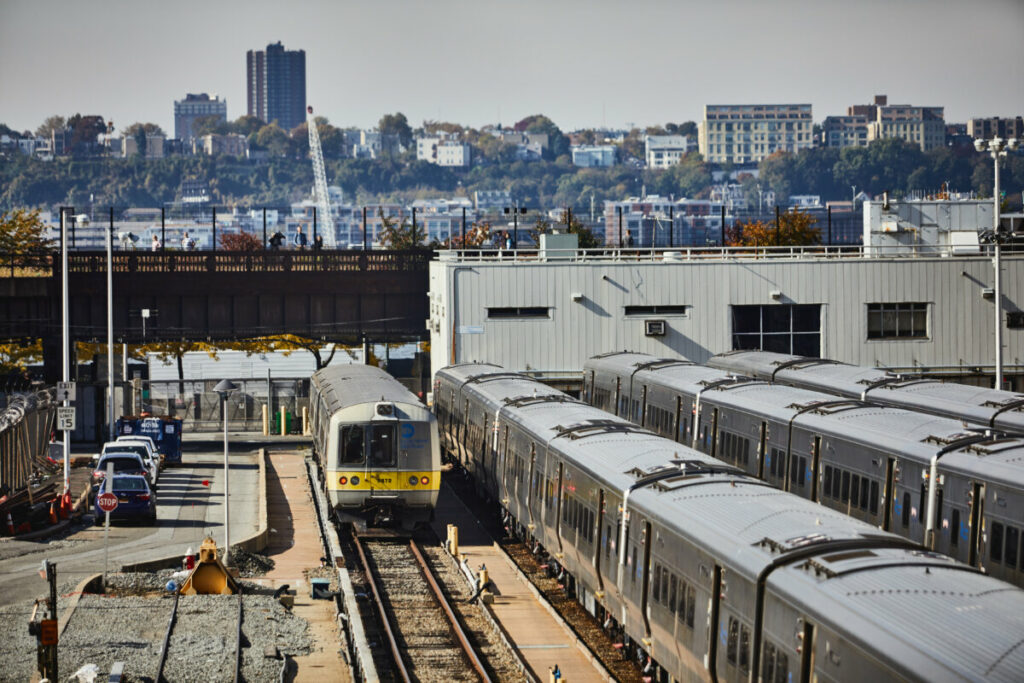 Railroad and the train station in Long Island, New York