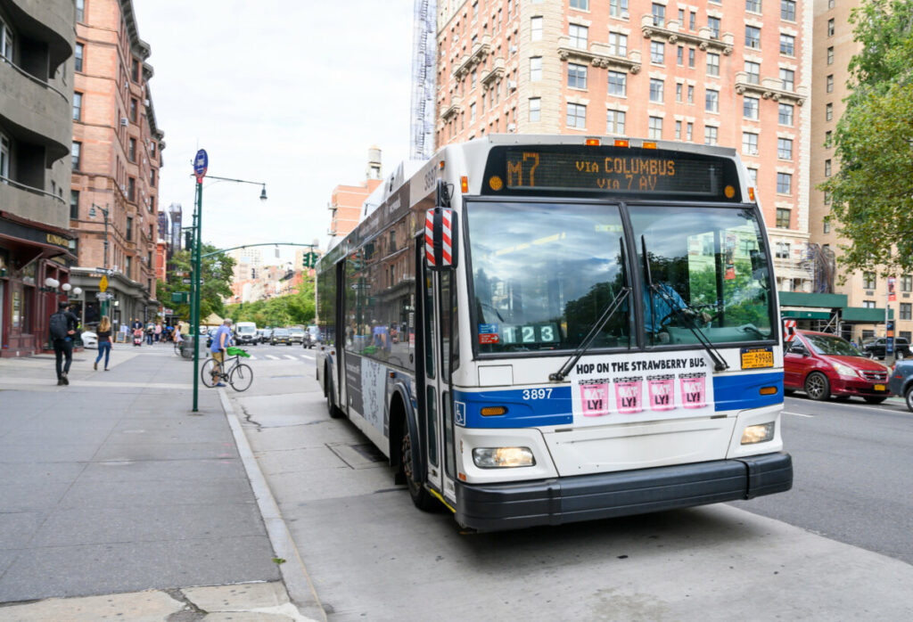 New York Columbus Avenue Bus park on a bus stop on the Upper West Side of Manhattan in New York