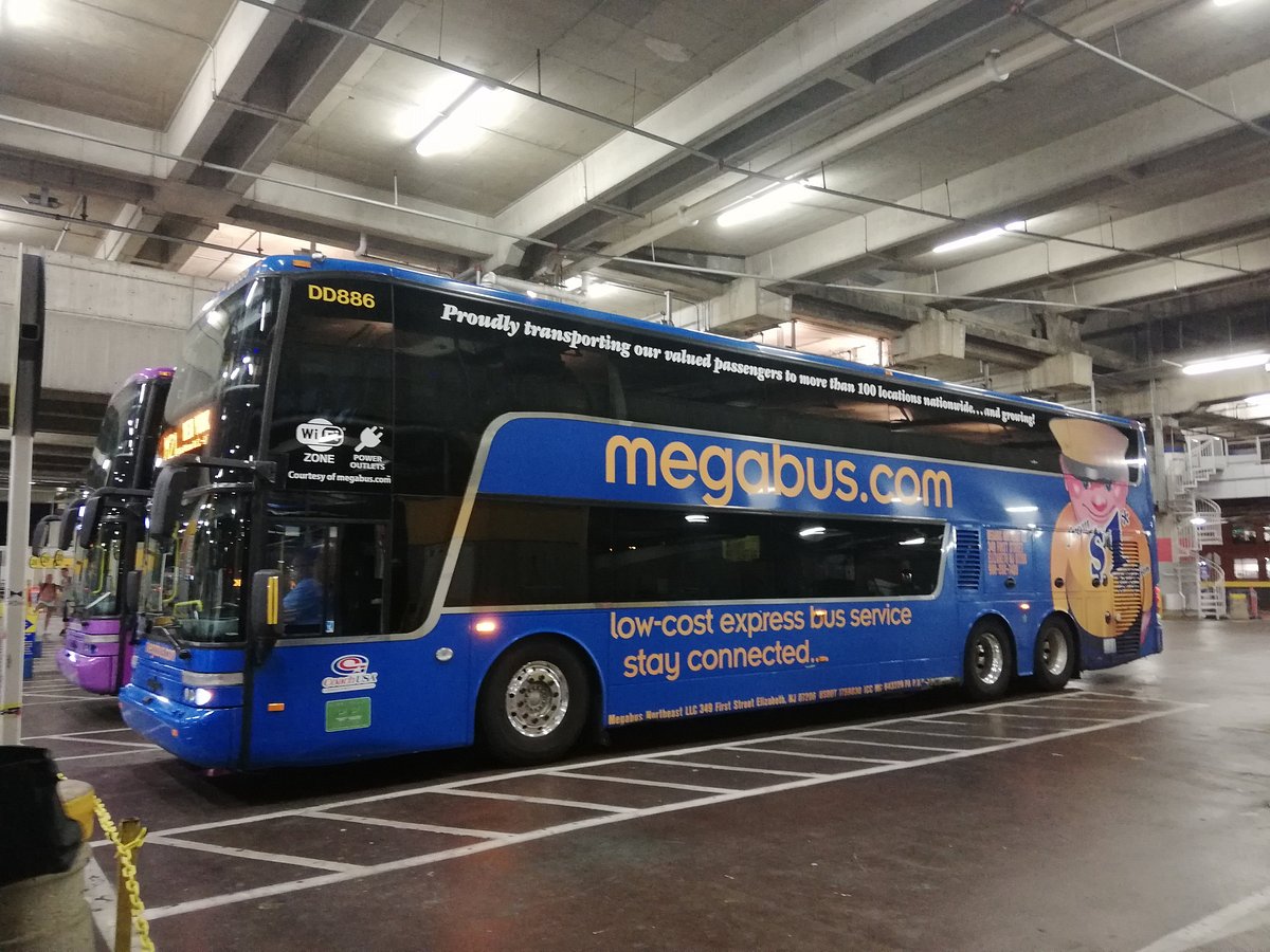Megabus bus park on a bus stop in New York City