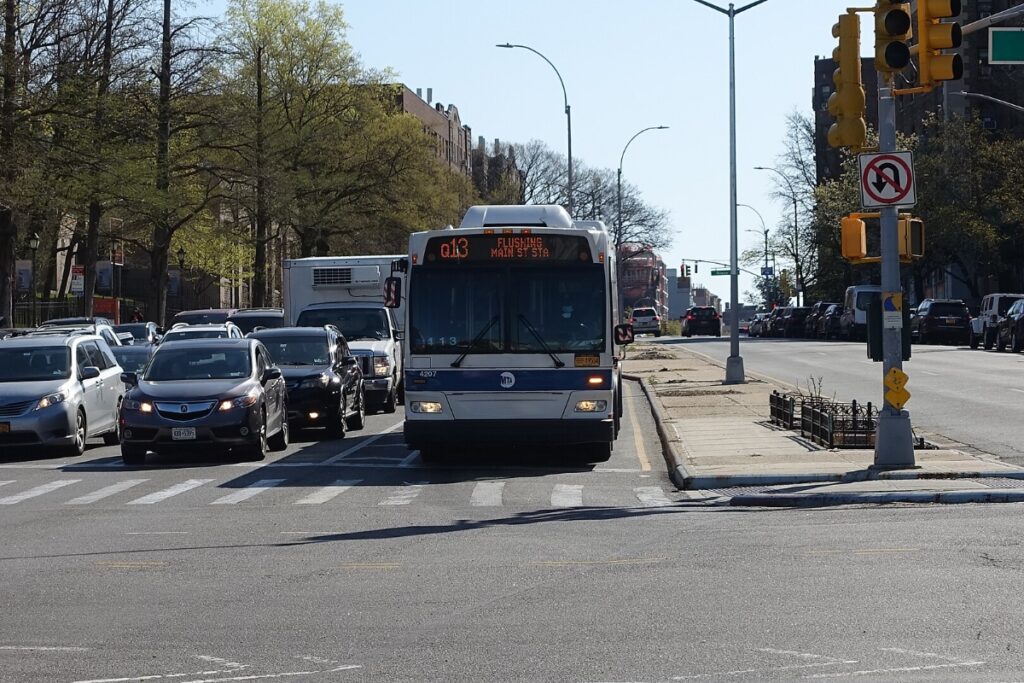 Q13 Route Bus in Downtown Flushing, Queens, New York